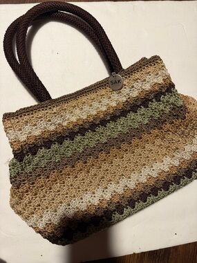 The Sak Crochet Tote in Brown, Olive & Cream